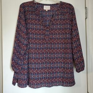 Stitch Fix Skies Are Blue Geometric Red and Blue Blouse w/Grommets, XL, 12-14
